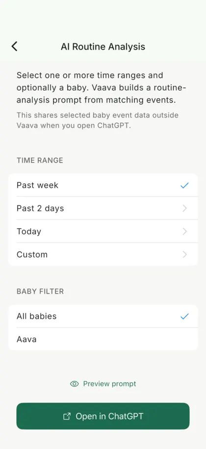 Vaava AI-assisted prompting screen