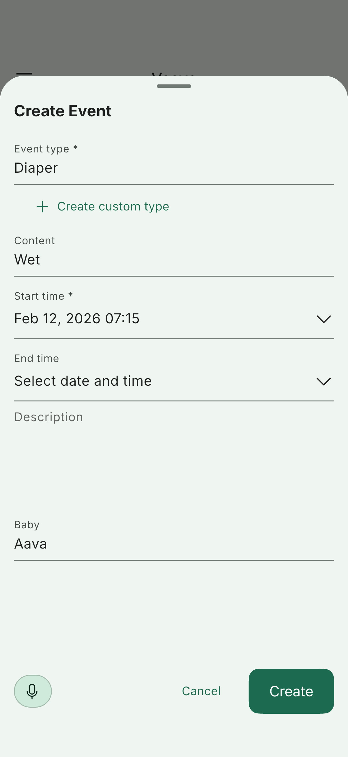 Vaava röstdikteringsskärm